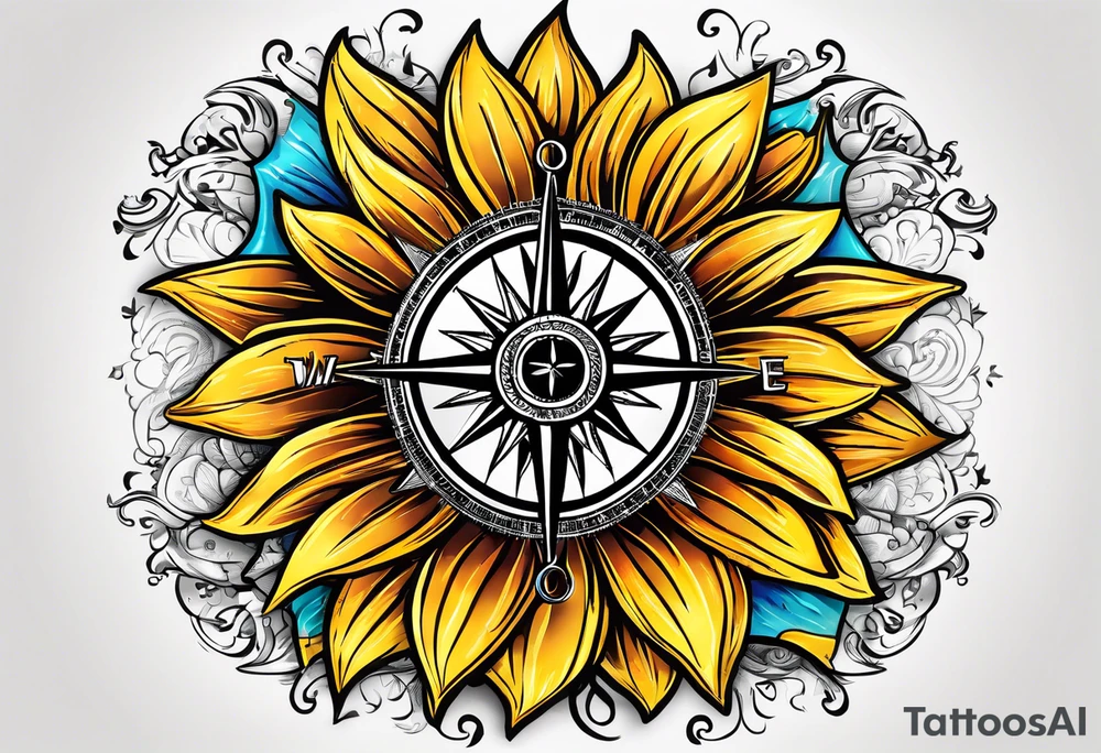 Sunflower and
 compass, with the words "To Thine Own Self Be True" tattoo idea
