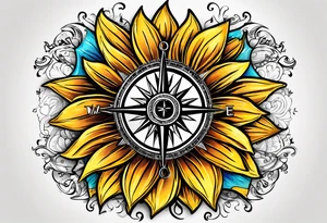 Sunflower and
 compass, with the words "To Thine Own Self Be True" tattoo idea