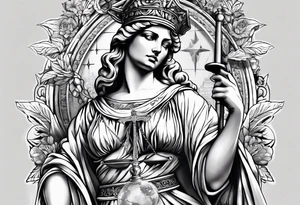 Lady Justice with bible scripture wrapping around her tattoo idea