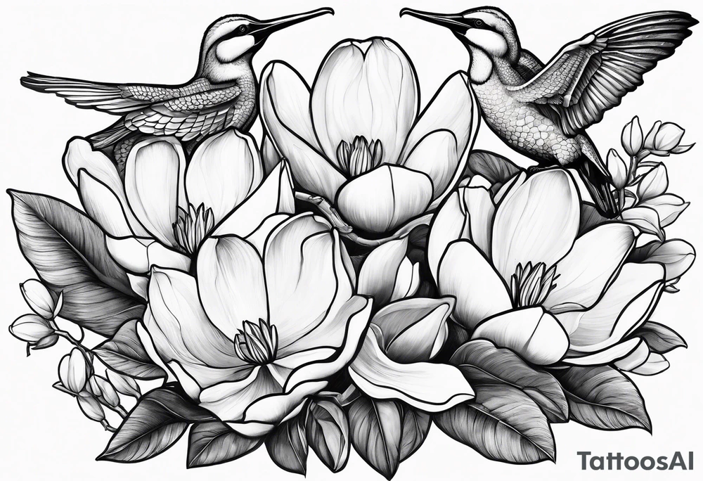 bee, magnolia, pelican, alligator together tattoo idea