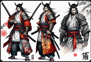 Samurai war themed full sleeve tattoo idea