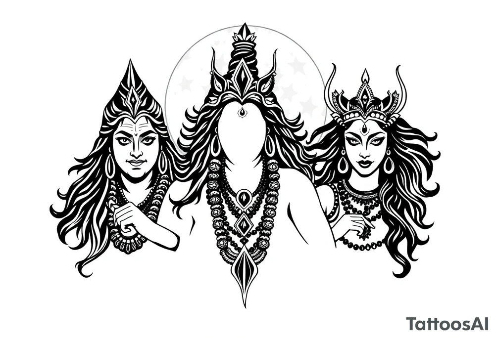 Lord Shiva, Godess Kali, Godess Lilith Together with the moon in the background tattoo idea