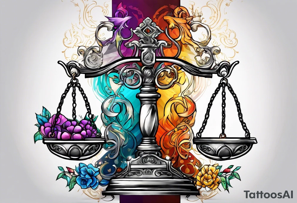 Libra scales combined with Gemini and Taurus signs tattoo idea