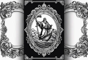 realistic forearm sleeve of money,kids, clouds journey, bible verses tattoo idea