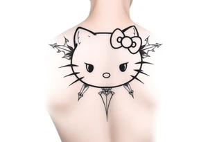 white background, cyber sigilism art / neo primal inspired hello kitty tattoo idea