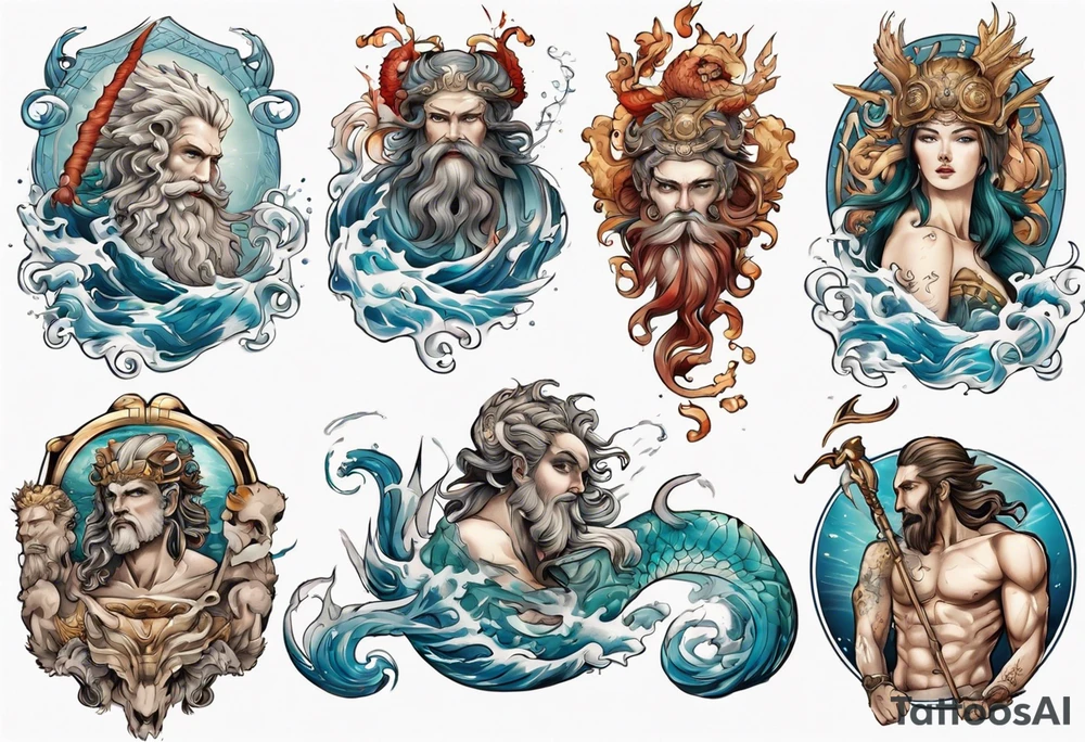 Ancient Greek gods of the sea tattoo idea