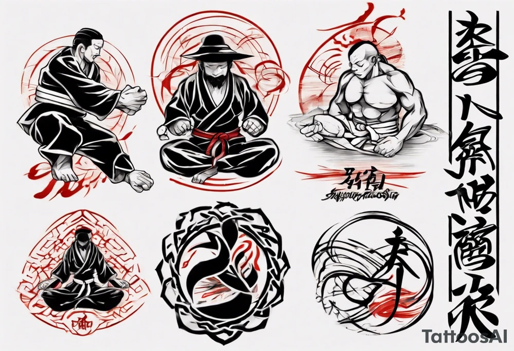 Powerful tattoo writing Jiu-Jitsu with Strong shadows and lines tattoo idea