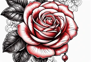 Red rose with a pearl necklace dangling tattoo idea