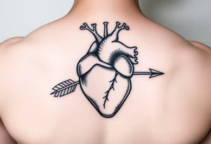 anatomical heart pierced by ornate arrow with representation of surviving addiction tattoo idea