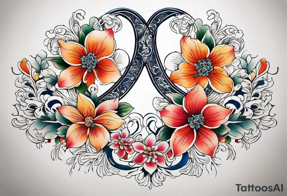 Ornament of flowers forming a the shape of a lung tattoo idea