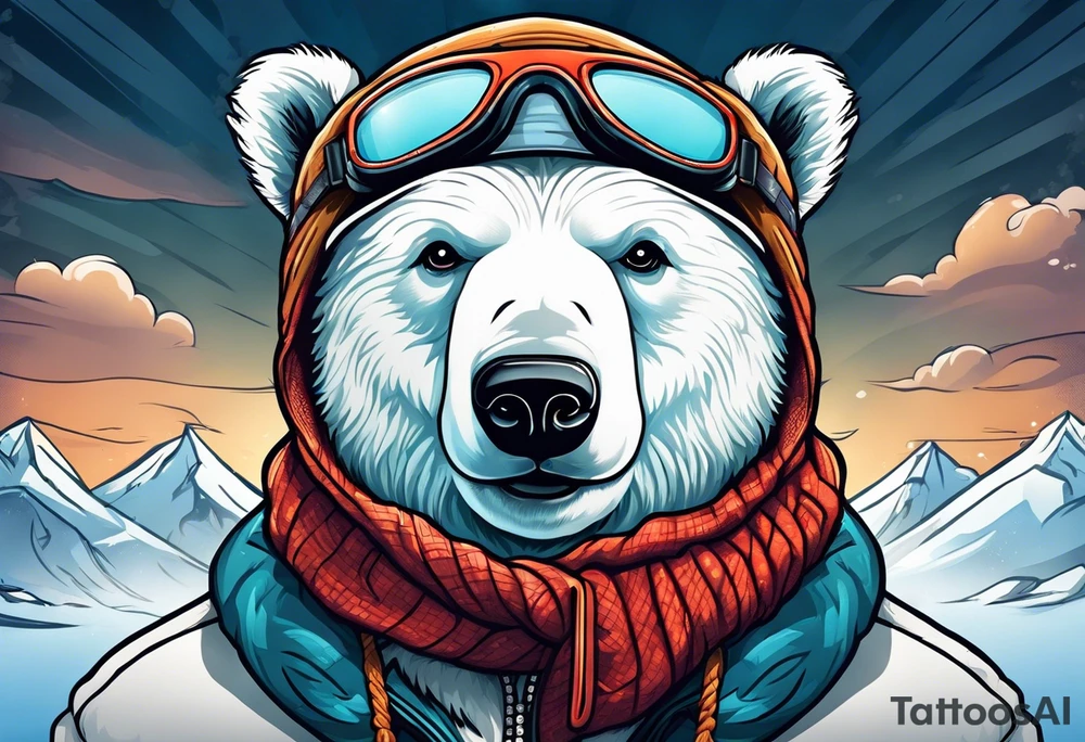 Polar bear wearing a winter hat and snow goggles tattoo idea