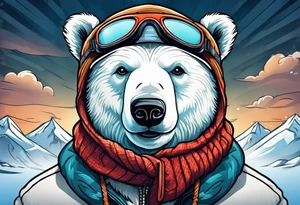 Polar bear wearing a winter hat and snow goggles tattoo idea