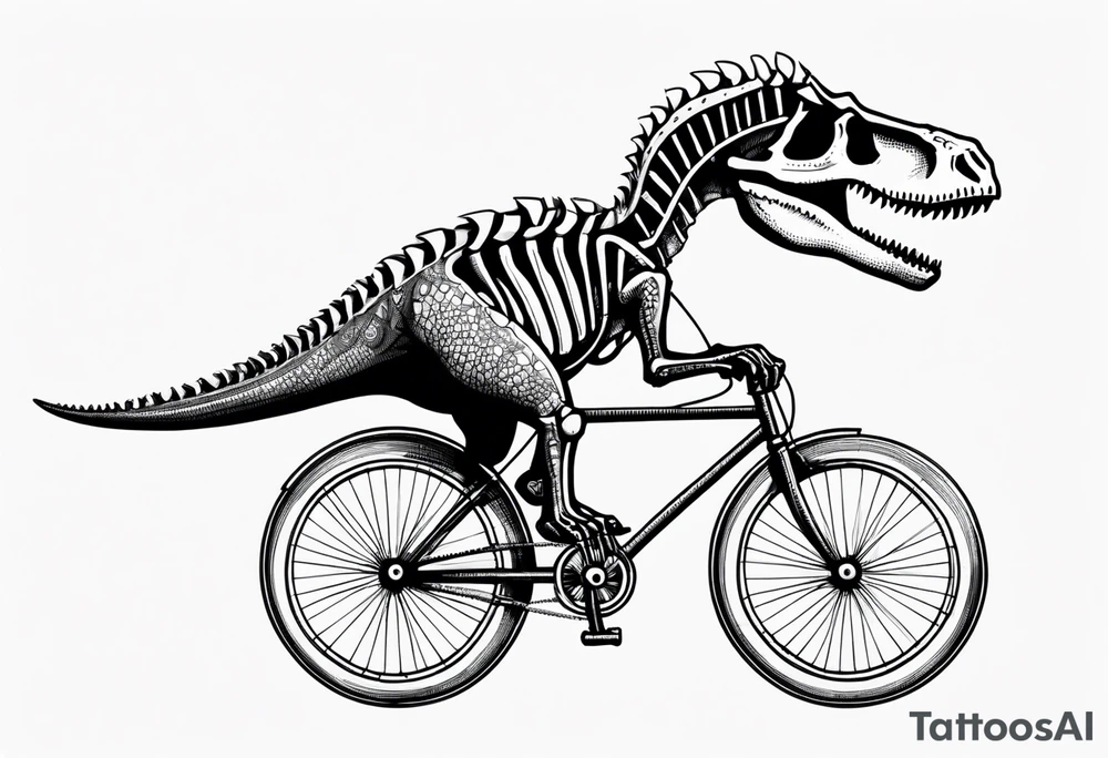 Dinosaur skeleton riding a bicycle tattoo idea