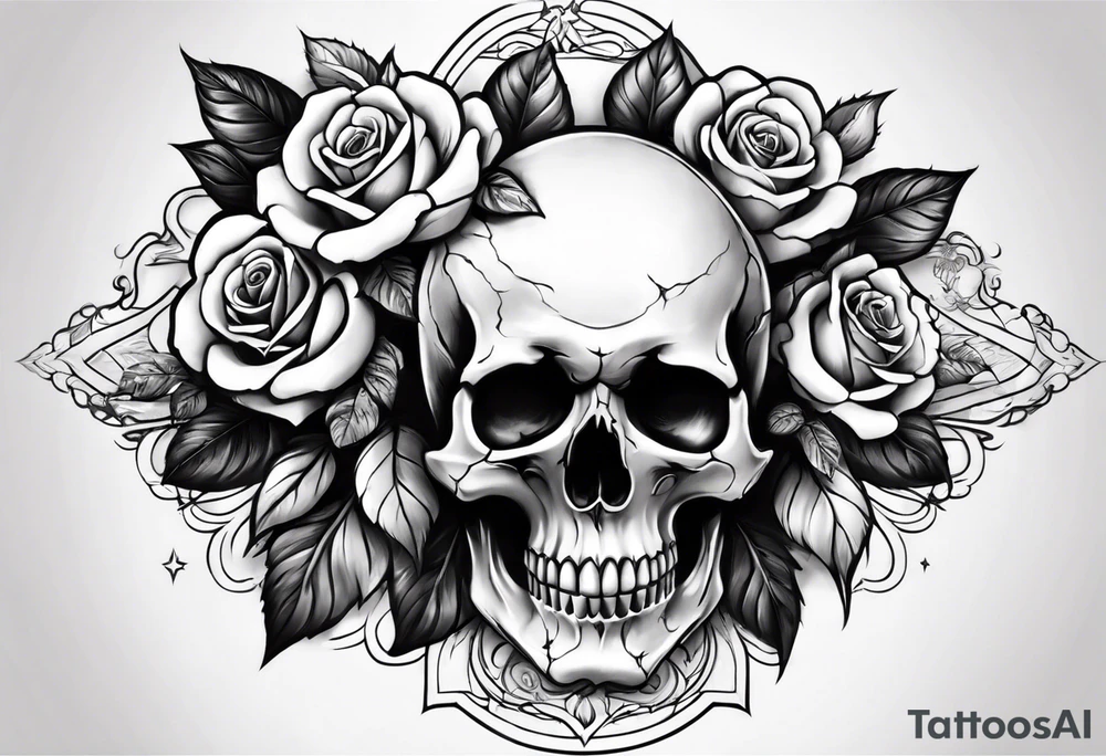 Skull rose santanic pagan realistic tattoo idea