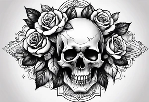 Skull rose santanic pagan realistic tattoo idea