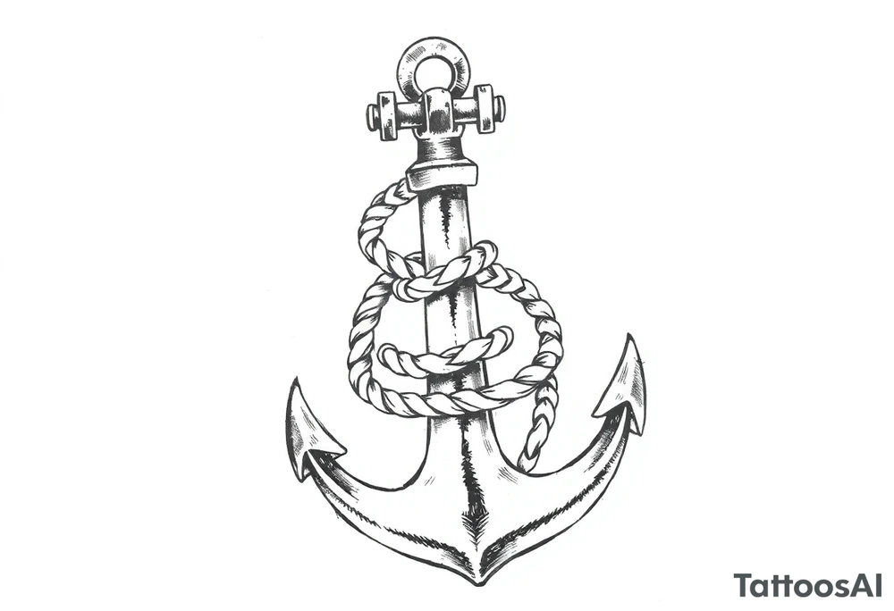 weathered anchor wrapped in nautical rope with sea waves tattoo idea