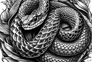 Black and grey American traditional rattle snake tattoo idea