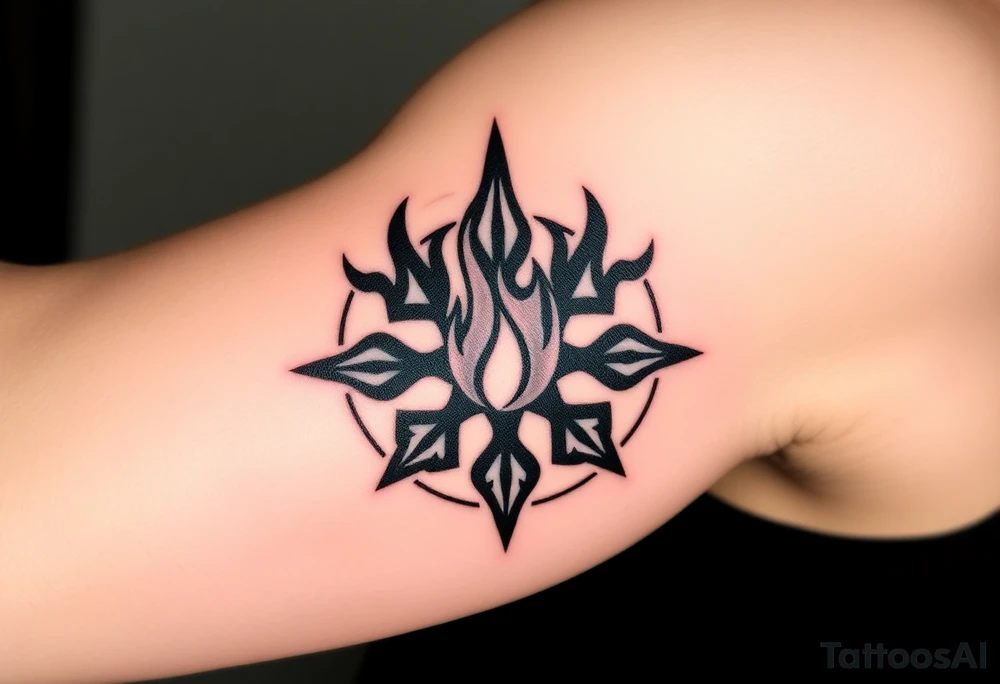 flame in a blooming roots circle tattoo idea
