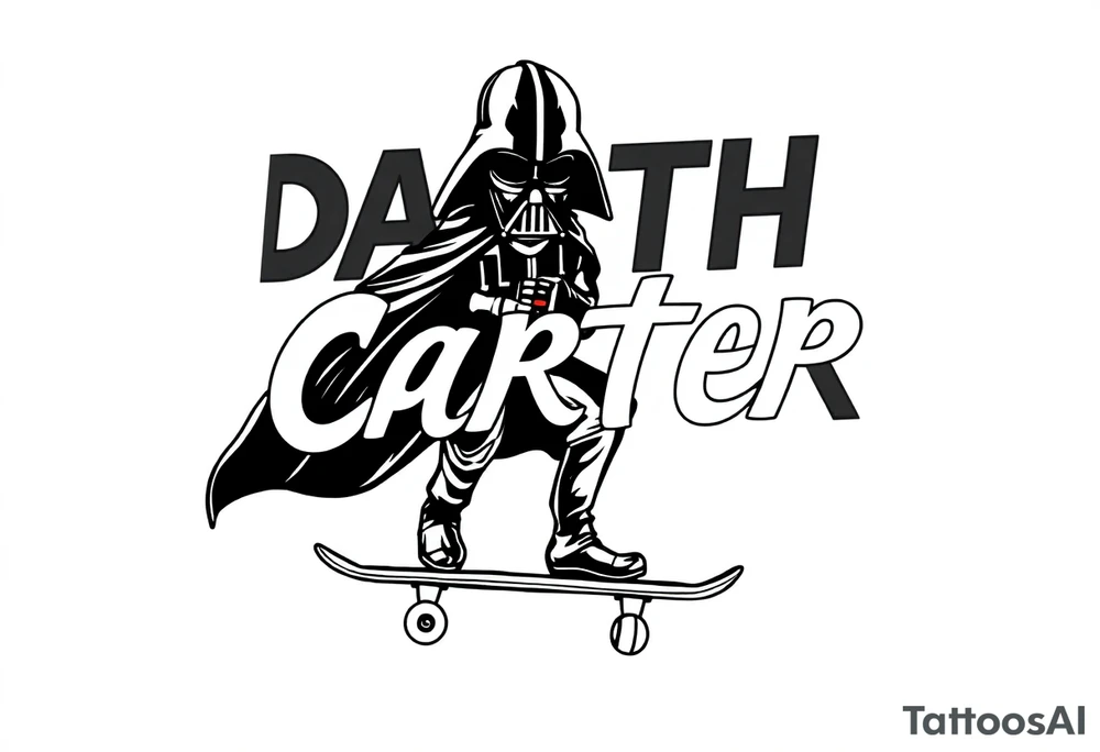 Skateboarding TALL Darth Vader
WORDS in star wars font "Darth Carter"
12/29/88-01/06/24 tattoo idea