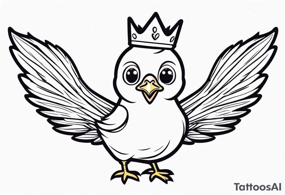 cute cartoon chicken with small crown on the head tattoo idea