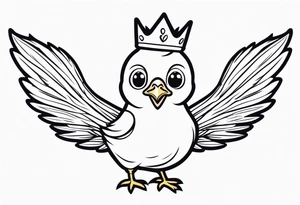 cute cartoon chicken with small crown on the head tattoo idea