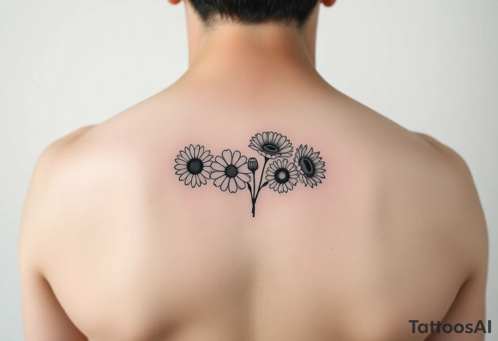 Small flower bouquet with order of flowers, daisy, cosmo, poppy, chrysanthemum, cosmo tattoo idea