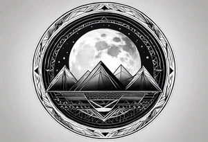 geometric simple moon with triangles inside a circle tattoo idea