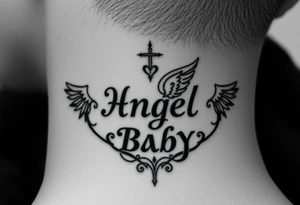 Heaven love theme surrounding the name angel baby tattoo idea