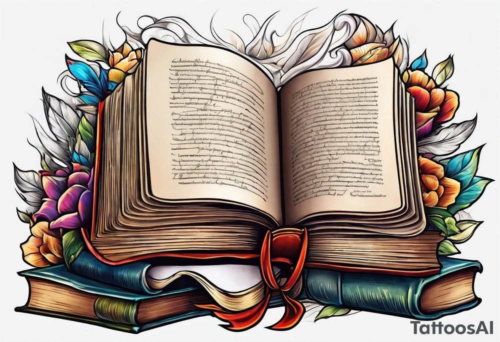 pile of open books no background tattoo idea