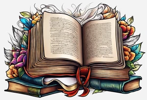 pile of open books no background tattoo idea