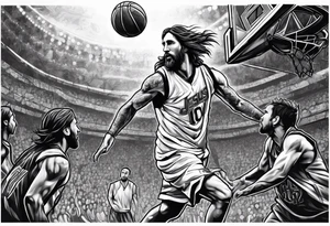 jesus christ playing basketball against messi tattoo idea