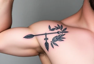 make me a  a Leo zodiac  with an arrow coming out down and two sides surrounded by an olive tree leaf tattoo idea