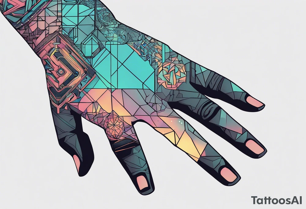 cyberpunk 2077, hand tattoo, geometric, subtle, tattoo idea