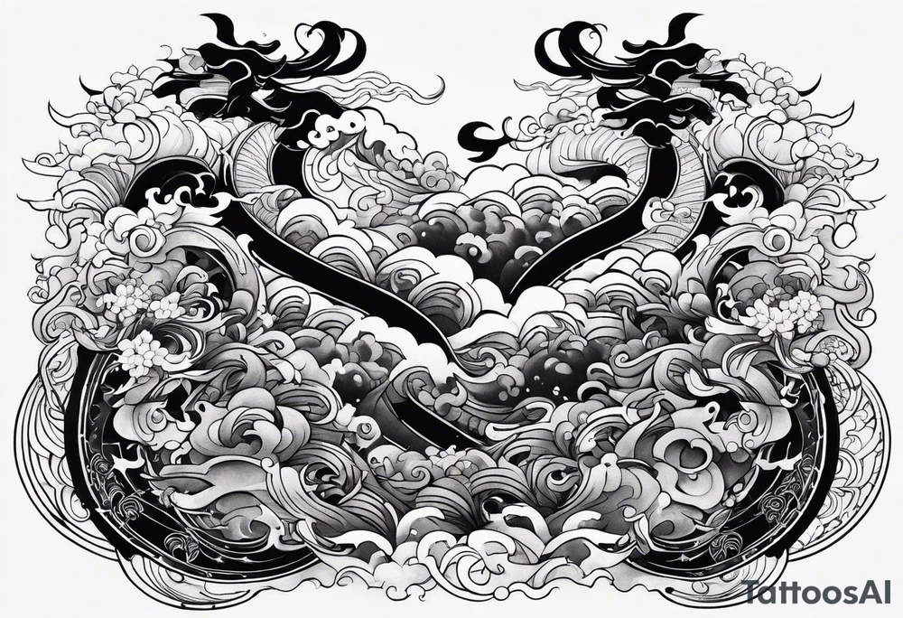 japanese tattoo with swirly elements tattoo idea