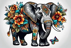 elephant with flowers tattoo idea