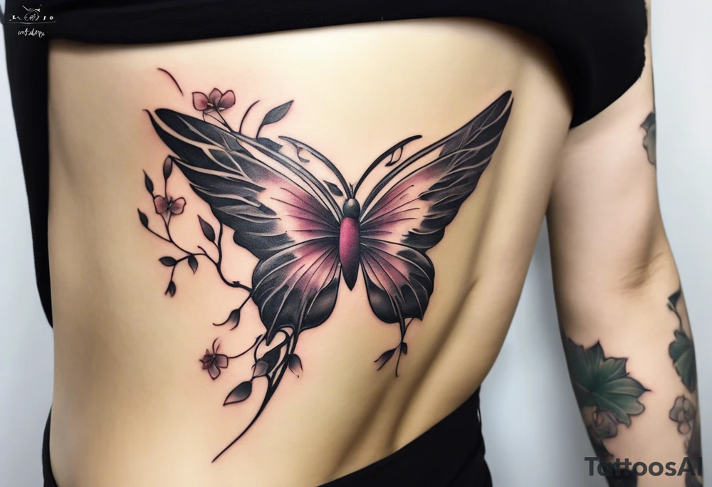 esign a delicate and harmonious tattoo that starts from the lower back and extends to the middle of the back. The tattoo features a thin, flowing Japanese plum branch with subtle ginkgo leaves intertwined. Hidden within the elements of the branch are a horseshoe, a hummingbird, a butterfly, an antique pocket watch, and a diamond. The overall style should be fine and elegant, with all the elements blended seamlessly into the design, giving a natural and artistic look.” tattoo idea
