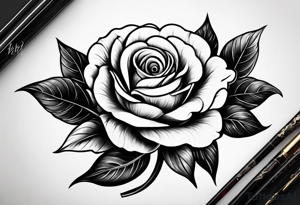 A black and white red-tailed rose with a lot of shading tattoo idea