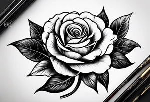 A black and white red-tailed rose with a lot of shading tattoo idea