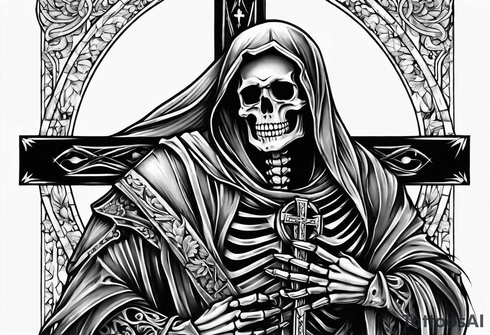 skeleton carrying a cross tattoo idea