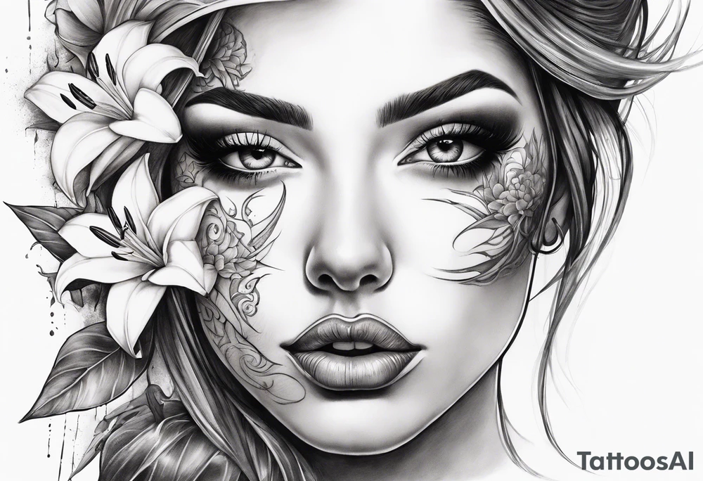 Thorns transitioning to lillies. Ocean. Albatross. Woman lips eyes smoke tattoo idea