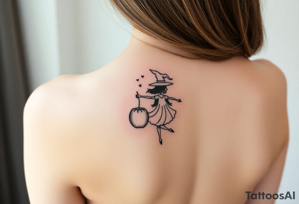 Coconut with a lime and a dancing magical witch girl tattoo idea