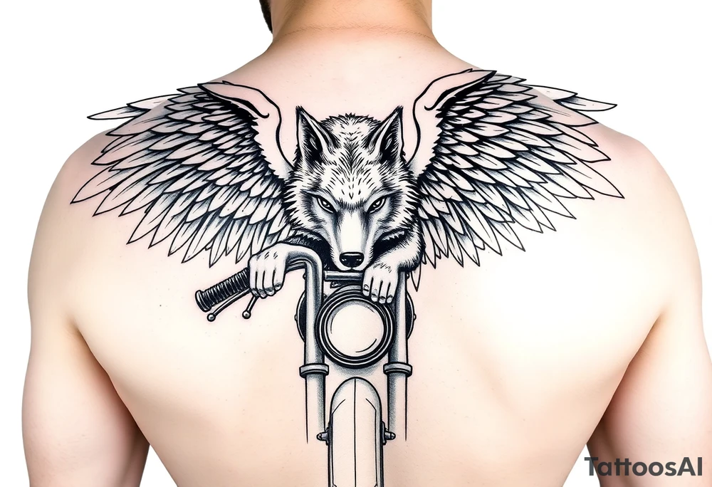 guardian angel wolf on a motorcycle tattoo idea