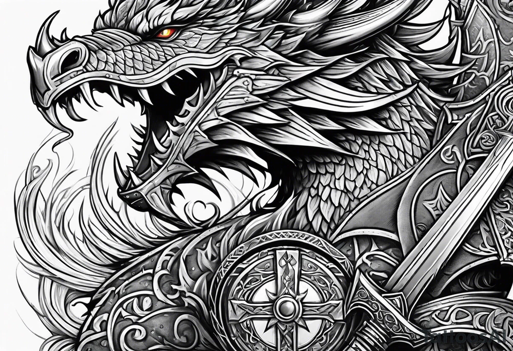 Valhalla sword shield dragon axe viking 
ship tattoo idea