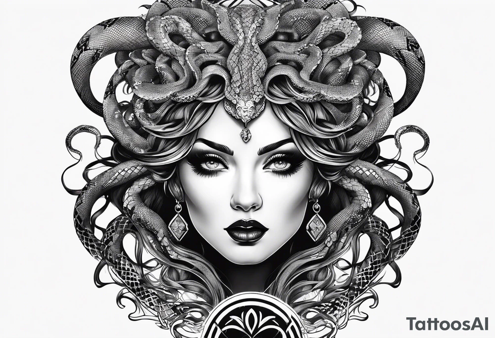 Gothic Medusa snake hair lady head tattoo idea
