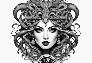 Gothic Medusa snake hair lady head tattoo idea