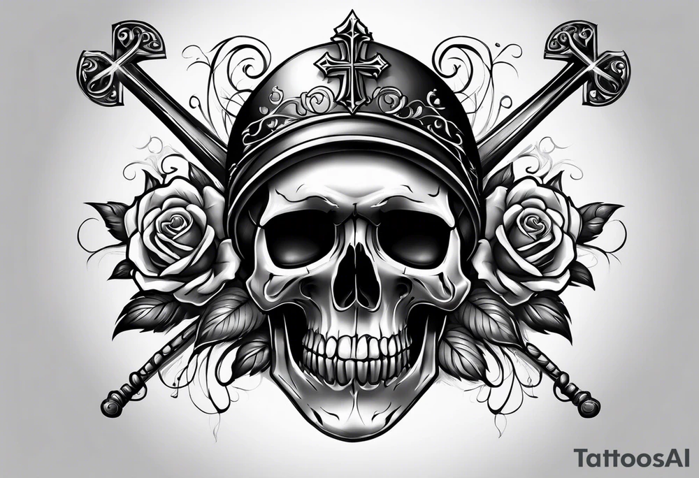 cross on top of a skull tattoo idea