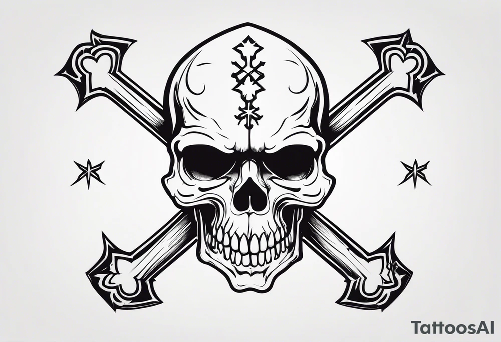 Skull and cross bones with blonde pigtails tattoo idea