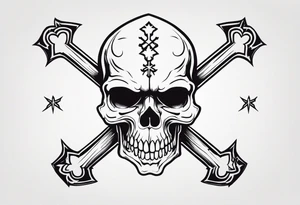 Skull and cross bones with blonde pigtails tattoo idea