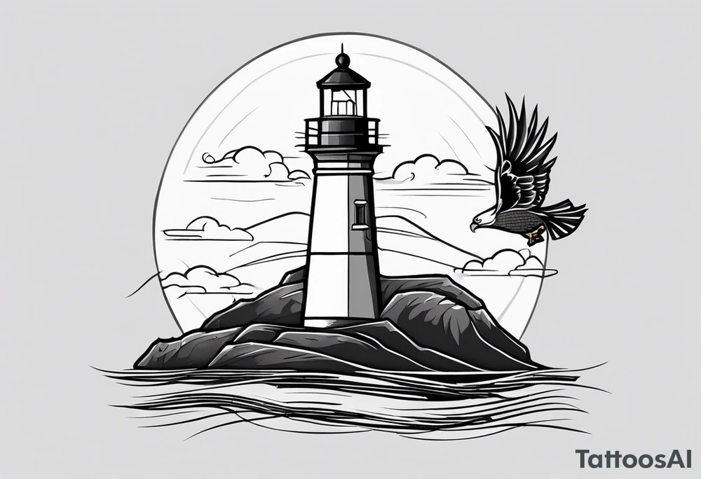lighthouse, eagle and ribbon tattoo idea