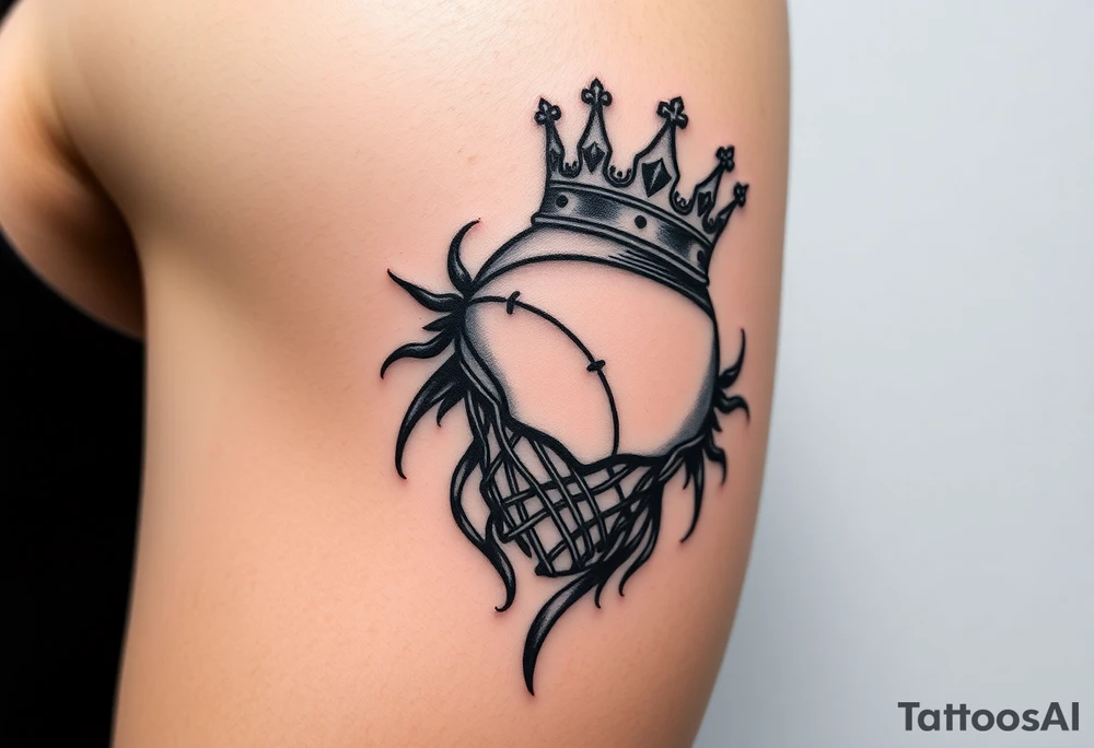Basketball and basketball hoop with a crown, tribal influence tattoo idea